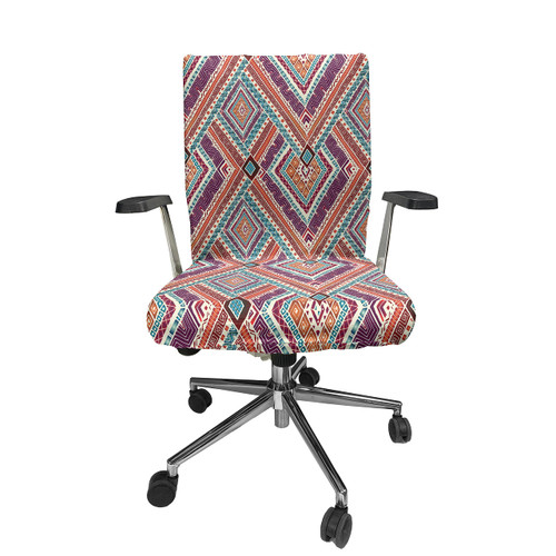 Ambesonne Tribal Office Chair Cover, Retro Diagonal Ethno Pattern with Geometric Shapes Art, Stretchable Decorative Universal Size High Back Printed Slipcover, Purple and Teal