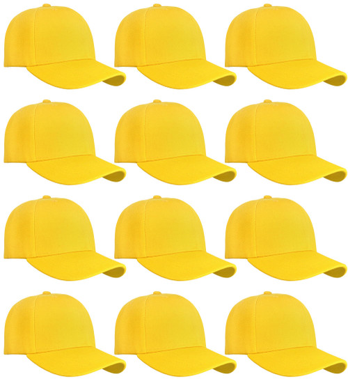 Falari Wholesale Bulk Lot 12-Pack Baseball Cap Adjustable Size Plain Blank Solid Color (12-Pack Yellow)