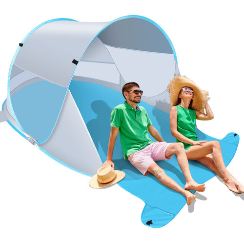 Beach Tent, Large Automatic Instant Pop Up Beach Shade, UPF 50+ Portable Sun Shelter Anti UV Beach Umbrella Baby Tent with Carrying Bag Fit for 2 Person