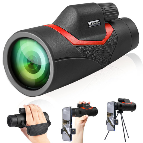 Monocular Telescope for Smartphone 12x50 Night Vision High Power Monocular Compact BAK4 Prism HD Waterproof with Holder & Tripod Zoom for Wildlife Bird Watching Hunting Camping for Adults (Black)