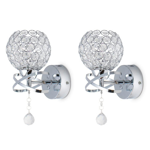 Zenouidle Crystal Wall Sconces Set of 2, Modern Chrome Finish Wall Lights Crystal Shade Wall Lamps for Bedside Bedroom Living Room (Chrome, E27)