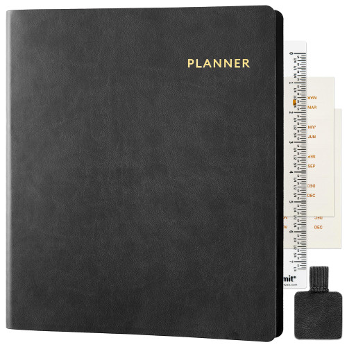 Nekmit Undated Weekly Planner Spiral Bound, 3-Tier 12 Month Organizer, Daily Planner Journal for Home and Office, 8.5" x 11", Black