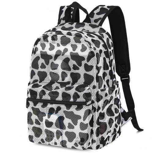 Yusudan Cow Print Mesh Backpack for Girls, Kids Semi-Transparent School Bookbag Women See Through Beach Bag Daypack