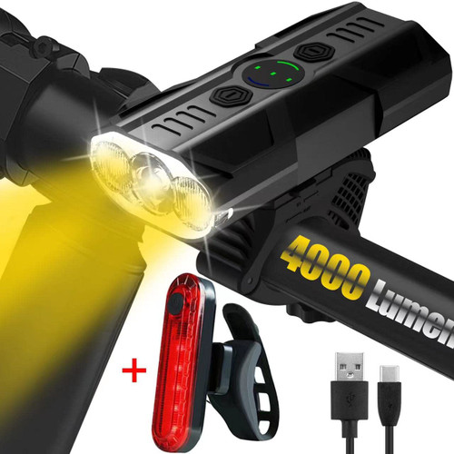 4000 Lumen Bike Lights for Night Riding with Power Bank Function, Super Bright Bike Light, Bike Headlight and Taillight Set, Rechargeable Waterproof Bicycle Light Front Rear Back for MTB Cycling Black 4000 Lumen Bike Lights for Night Riding with Power Bank Function, Super Bright Bike Light, Bike Headlight and Taillight Set, Rechargeable Waterproof Bicycle Light Front Rear Back for MTB Cycling Black