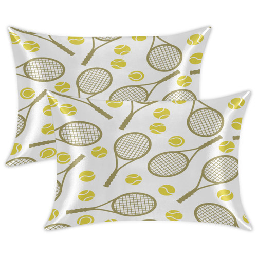 Satin Pillowcase Set of 2, Tennis Ball Print Silk Pillowcase for Hair and Skin, Pillow Cases Queen Size, Luxury Smooth Satin Pillowcase Satin Pillowcase with Zipper 2PCS Gifts for Mom/Woman