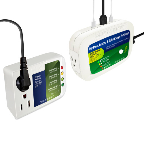 Two Electronic Surge Protector Combo for Your Devices: Computermatic Charging Brick for Computers/TV Matic for TV, and Game Consoles