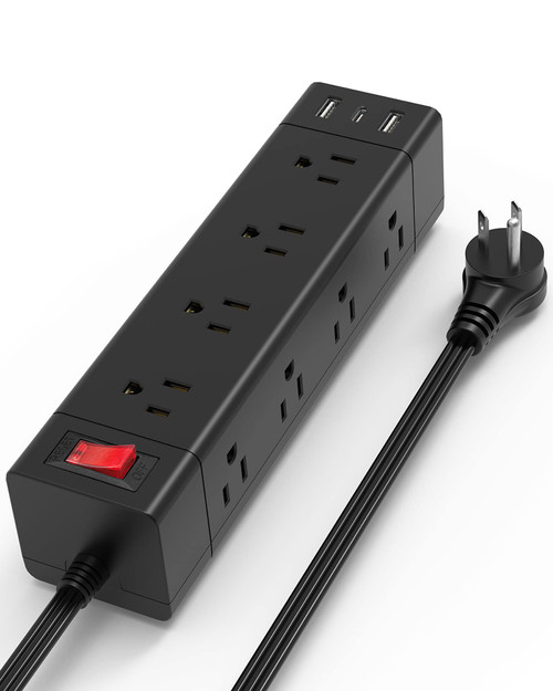 Power Strip with USB C, Fararaka 5FT Flat Extension Cord with Multiple Outlets Power Strip with 12 Outlets and 3 USB Ports, Surge Protector for Home, Office, Dorm Room