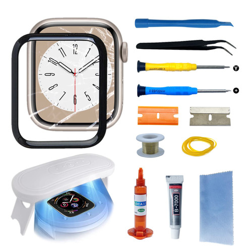 Agzssl Compatible with Apple Watch 7/8 41mm Screen Replacement Front Lens LED Glass Replacement Repair Kit with Tools and Instructions (No LCD Screen)