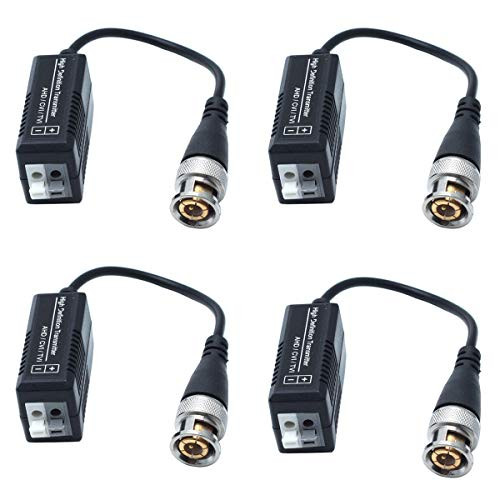 Sscon 4pcs High Definition Passive Video Balun Transmitter for 720P/1080P AHD CVI TVI CCTV Camera System, Male BNC to UTP CAT 5/5e/6 Cable