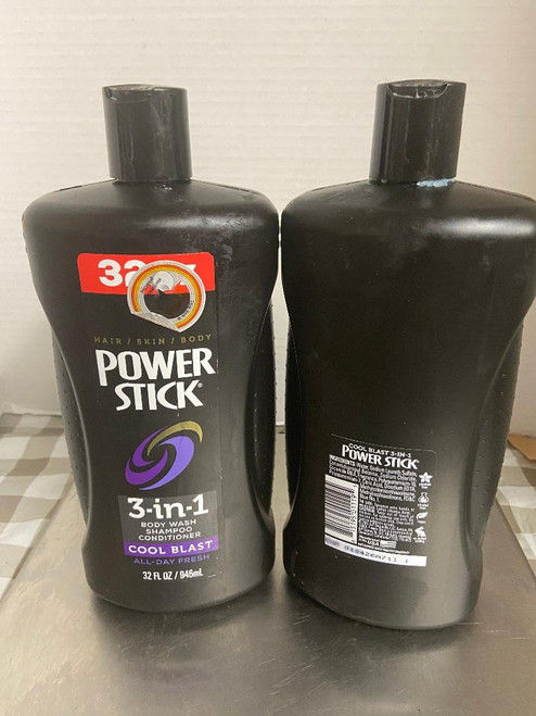 PowerStick 3 in 1 Body Wash, Shampoo. Conditioner (2 EA 32 Oz) (Cool Blast