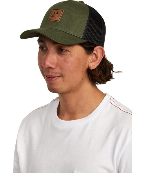 RVCA Mens Adjustable Trucker Hats - VA ATW Curved Brim Trucker (Olive, One Size)