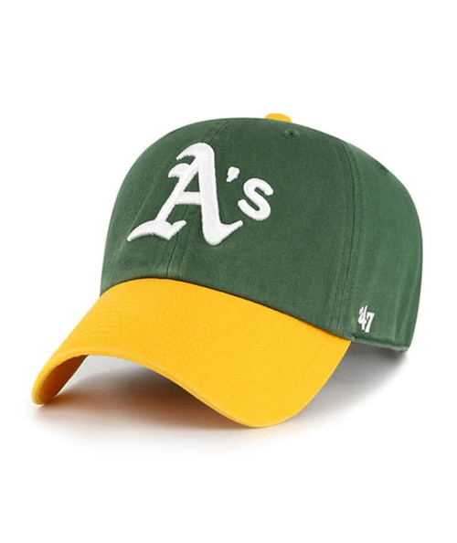 '47 Oakland A's Hat (Oakland Athletics) Mens Womens Clean Up Adjustable Baseball Cap, Green/Yellow Visor, One Size