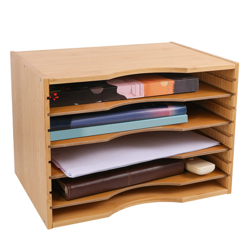 Purbambo Bamboo File Organizer, Desktop Paper Sorter, Documents Holder Mail Letter Tray with 4 Adjustable Shelves