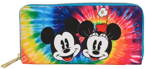 Loungefly Disney Mickey Minnie Mouse Tie Dye Faux Leather Wallet Zip Around Clutch