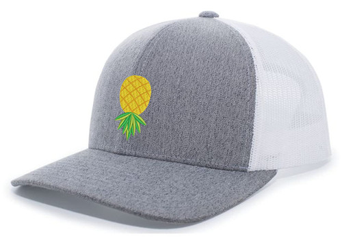 Trenz Shirt Company Mens Upside Down Pineapple Embroidered Mesh Back Trucker Hat Cap-Heather Grey/White