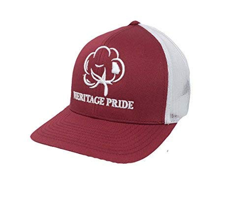 Heritage Pride Logo Georgia State Cotton Boll Southern Men's Trucker Hat-Garnet Red, White Mesh