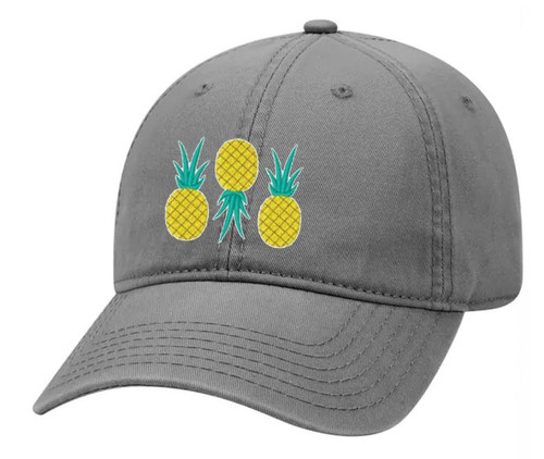 Men's Pineapple Trio Upside Down Pineapple Embroidered Unisex Twill Dad Hat Adjustable Baseball Cap, Grey