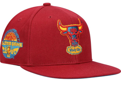Mitchell & Ness Chicago Bulls Northern Lights Fitted Size 7 3/8 All-Star Game 1988 Hat Cap Cardinal