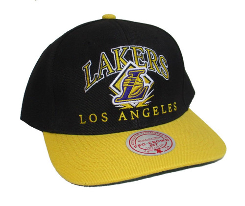 Mitchell & Ness Los Angeles Lakers Diamond Plate Snapback Adjustable Hat Cap - Black and Yellow