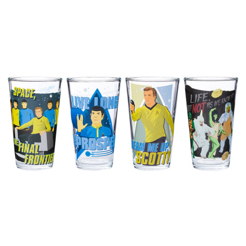 Silver Buffalo Star Trek Quotes Kirk, Spock, McCoy, and Uhura 4pc Pint Glass Set, 16 Ounces Silver Buffalo Star Trek Quotes Kirk, Spock, McCoy, and Uhura 4pc Pint Glass Set, 16 Ounces