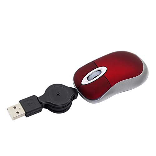 Mini USB Wired Mouse,Retractable Cable Tiny Small Mouse for 3-8 Years Kids Children,1600 DPI Optical Compact Travel Mice with 2.3-Foot USB Cord for Kid Laptop Computer (Red)