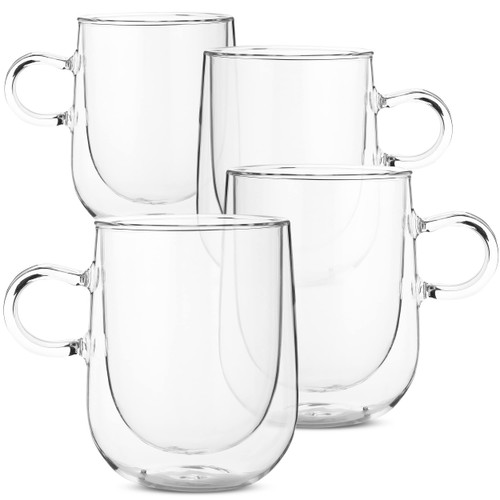 BTaT- Double Wall Glass Barrel Shape, 4 Pack, 16 oz (500ml), Glass Coffee Mugs, Clear Coffee Mug, Double Wall Glass Coffee Mugs, Glass Mugs, Latte Cup, Glass Tea Cups, Clear Mug