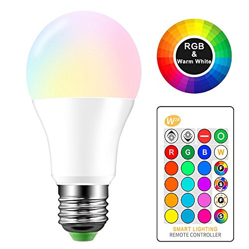 Powstro RGB LED Bulbs Color Changing and Dimmable Light Bulb with Remote Control,10W E27 RGB + Daylight White LED Bulbs with Memory Function,4 Modes Adjustable for Home,Stage,Bar