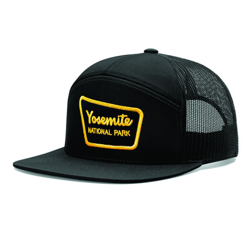 Tout Wear Yosemite National Park Hiking Trucker Hat | 7-Panel Outdoor Snapback Mesh Cap for Men with California Park Sign Patch Black