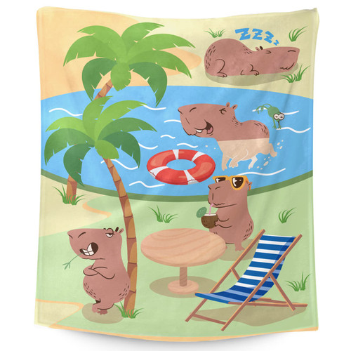 Capybara Throw Blanket - 50x40 Inches Small Blanket for Kids, Boys & Girls - Soft Plush Blankets for Bed, Couch, Sofa - Green Cute Fuzzy Throws Gifts