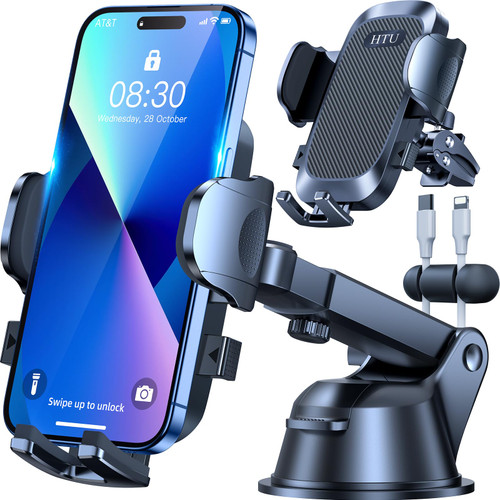 2024 Upgraded Cell Phone Holder for Car?Powerful Suction Cup Never Fall? Universal Car Phone Holder Mount for Dashboard Windshield Air Vent Long Arm Cell Phone Car Mount Thick Case,Black