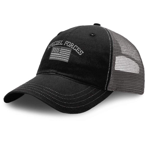 Richardson Trucker Mesh Hat U.S. Flag Army Special Forces Embroidery Cotton Dad Hats for Men & Women Snapback Black Charcoal