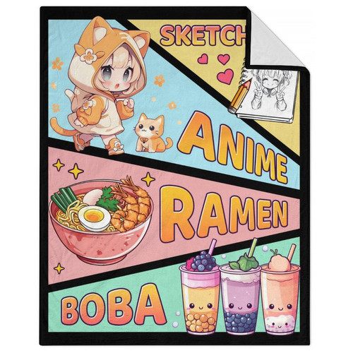 Anime Throws - Soft Fuzzy Plush Blanket Throw for Kids, Girls - 50x40 Inches Flannel Blankets for Couch, Travel - Pink Cute Christmas Blanket Gift for Anime Lovers