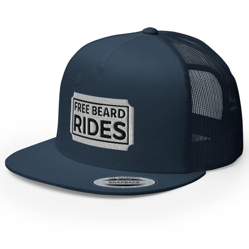 RIVEMUG Free Beard Rides Trucker Hat High Crown Flat Bill Adjustable Snapback Cap Navy