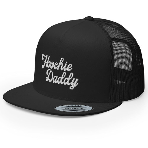 RIVEMUG Hoochie Daddy Trucker Hat Flat Bill High Crown Adjustable Cap Black
