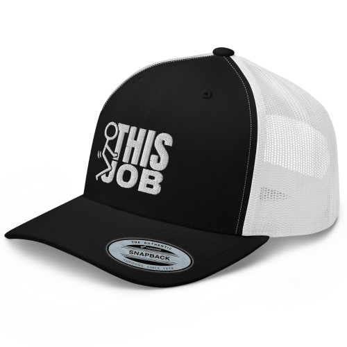 RIVEMUG Funny Fuck This Job Trucker Hat Curved Bill Mid Crown Adjustable Cap Black/White