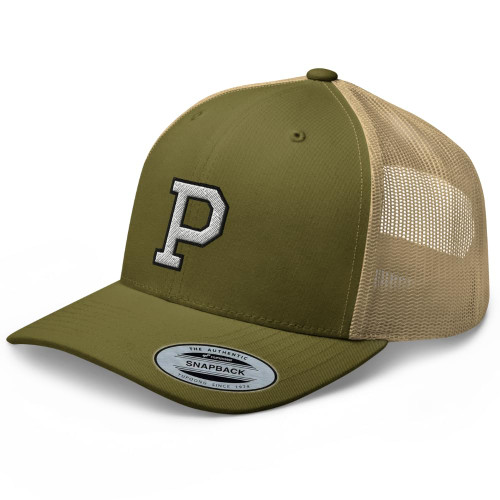 RIVEMUG Initial Letter P Embroidered Premium Trucker Hat Curved Bill Mid Crown Adjustable Cap