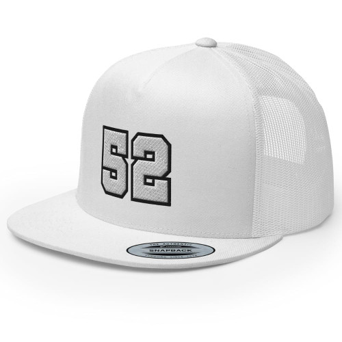 RIVEMUG Team Number 52 Embroidered Trucker Hat Flat Bill High Crown Adjustable Baseball Cap White