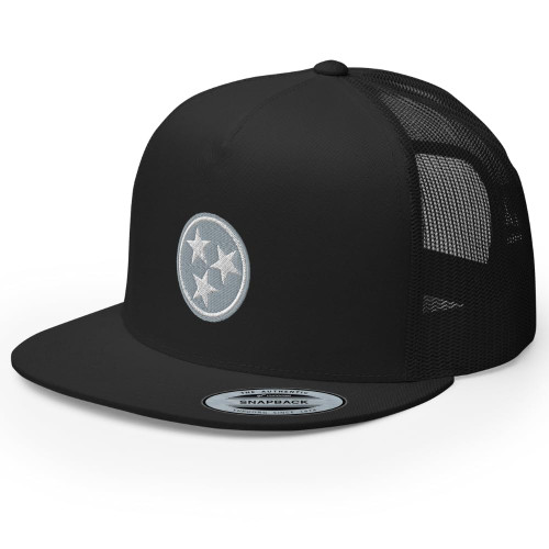 RIVEMUG Tennessee Platinum Flat Bill Trucker Hat High Crown Tri Star Embroidered Snapback Cap for Men and Women