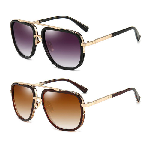 Dollger Oversized Square Aviator Sunglasses for Men Classic Retro Gold Alloy Frame Sun Glasses 2 Pack