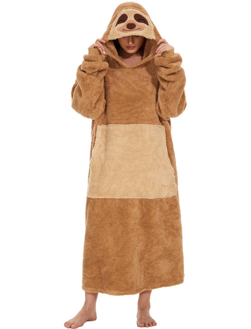 Oversized Wearable Blanket Sweatshirt for Adult Cute Animal Hoodie Blanket Jacket with Sleeves and Giant Pocket (Sloth, Sherpa)