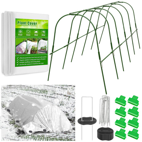 Tetutor Plant Covers Freeze Protection Kit with 6 Sets Garden Hoops ,Plant Cover &Clips,Frost Cloth Plant Blankets Floating Row Cover for Outdoor Plants Raised Bed Greenhouse Winter Frost Protection