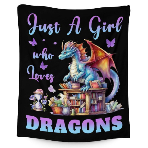 Dragon Throws - Soft Fuzzy Plush Blanket Throw for Kids, Girls - 50x40 Inches Flannel Blankets for Couch, Travel - Black Cute Blanket Gift for Dragon Lovers