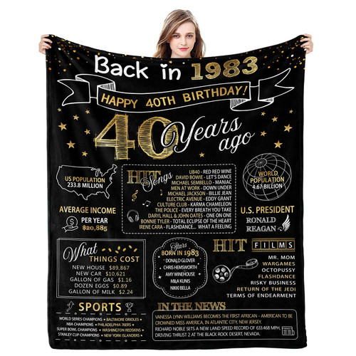 40th Birthday Gifts for Women Men Happy 40th Birthday Decorations for Women Her 1983 40 Year Old Bday Gift Ideas for Wife Husband Mom Dad 40th Birthday Blanket 60 x 50 Inches for Women Turning 40 40th Birthday Gifts for Women Men Happy 40th Birthday Decorations for Women Her 1983 40 Year Old Bday Gift Ideas for Wife Husband Mom Dad 40th Birthday Blanket 60 x 50 Inches for Women Turning 40