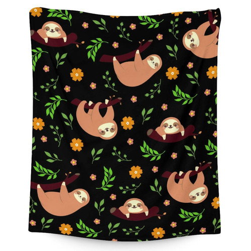 Mercuryelf Sloth Throw Blanket - Soft, Fuzzy & Warm - 40x50 Inches Flannel Blankets for Travel, Office - Black Cute Throws Gift for Girls, Boys