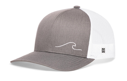HAKA Ocean Wave Embroidered Trucker Hat, Outdoor Hat for Men & Women, Adjustable Baseball Cap, Mesh Snapback, Golf Hat (Grey/White)