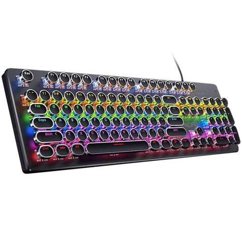 GPERHUAN Typewriter Mechanical Keyboard, Rainbow LED Backlit, Vintage Retro Style, Blue Switches, 104 Keys for PC, Mac, Black