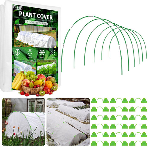 Garden Hoop Plant Cover Freeze Protection for Winter, Fiberglass Garden Tunnel Hoops for Raised Beds Floating Row Cover, Fabric Snow Frost Cloth Outdoor Plants Blanket, Greenhouse Netting Hoops Kit