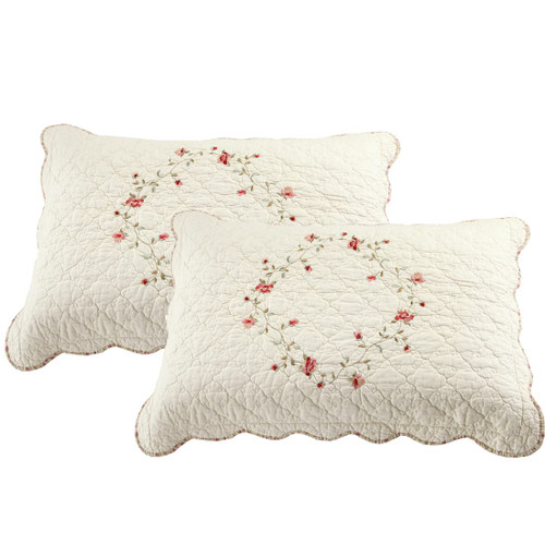 vctops 2-Piece Elegant Floral Embroidered Pillow Shams King Size 100% Cotton Quilted Decorative Pillow Shams Set (Cream,20"x36") vctops 2-Piece Elegant Floral Embroidered Pillow Shams King Size 100% Cotton Quilted Decorative Pillow Shams Set (Cream,20"x36")