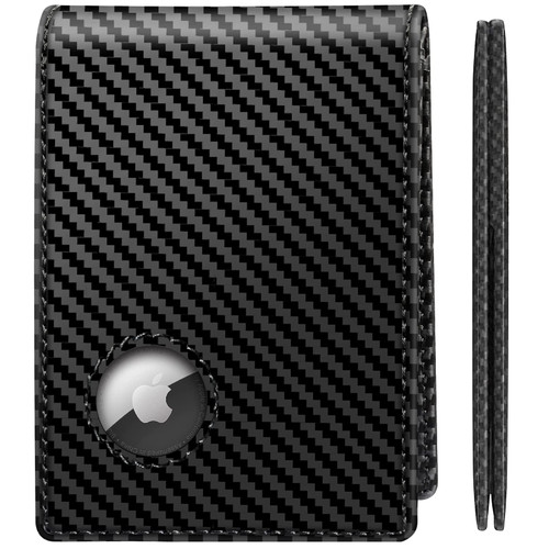 GAOCHALE Apple AirTag Wallet [Top Grain Leather] Air Tag Wallet [Ultra Slim] Minimalist AirTag Wallet RFID Blocking Wallet for Men Up to 11+ Cards (AirTag Not included)(Carbon Fiber)