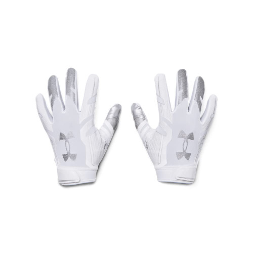 Under Armour Boys' Youth F8 Football Gloves , White (100)/Metallic Silver , Youth Small